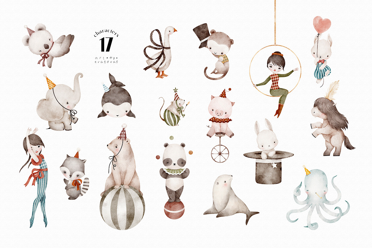 CIRCUS watercolor illustrations, an Animal Illustration by erasovas (Photo 2 of 10)