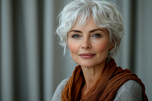 Elegant mature woman with short white hair and warm expression w, a Person Photo by José Manuel Gelpi