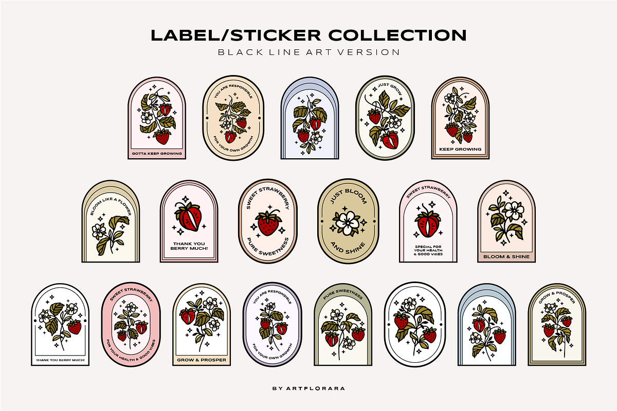 Vintage Strawberry & Floral Logo, an Object Graphic by Artflorara (Photo 3 of 13)