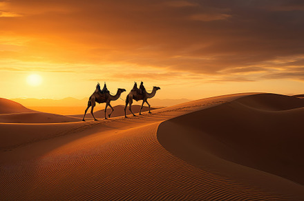 Camel caravan in the Sahara desert a, a Photo by Iftikhar Alam