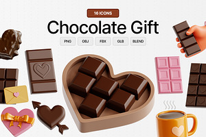 Chocolate Gift 3D Icon Set, a Food & Drink 3D Model by Eklip Studio
