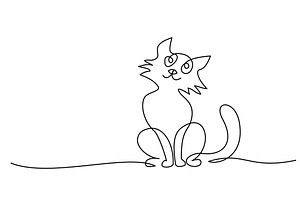 One line draw stylized cartoon cat, a Seasonal Illustration by Valenty