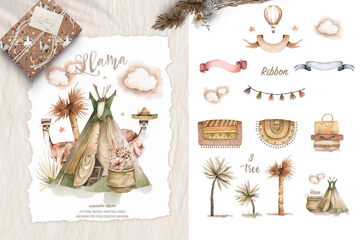 Cute Llama & Guanaco Watercolor Set, an Animal Illustration by Ann Art Houze (Photo 4 of 10)