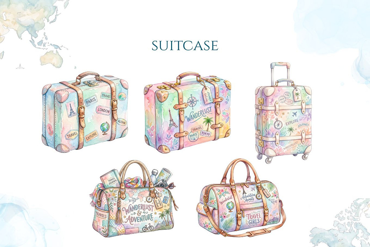 Travel Watercolor Clipart Set, a Decorative Illustration by Arslan (Photo 4 of 17)