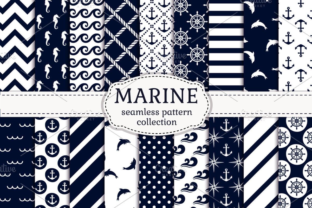 Sea seamless patterns, a Pattern Graphic by JuliaMalinovskaya