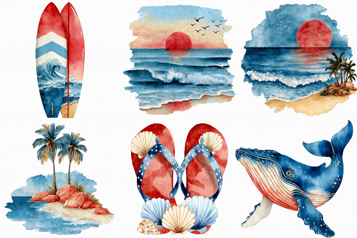 Watercolor Coastal Clipart, an Illustration by Libby Wishes (Photo 7 of 7)