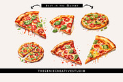 Watercolor PNG Pizza Clipart, a Food Illustration by Geniecreativestudio (Thumbnail 5 of 9)