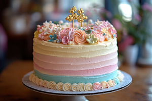 Pastel Rainbow Cake Floral Decor Bir, a Food & Drink Photo by Pixeness Studio
