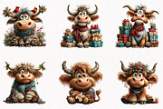 Christmas Highland Cow Clipart, a Seasonal Illustration by fashionaddict (Thumbnail 3 of 7)