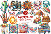 Watercolor Boho Summer Clipart PNG, an Illustration by Dream Creation (Thumbnail 1 of 4)