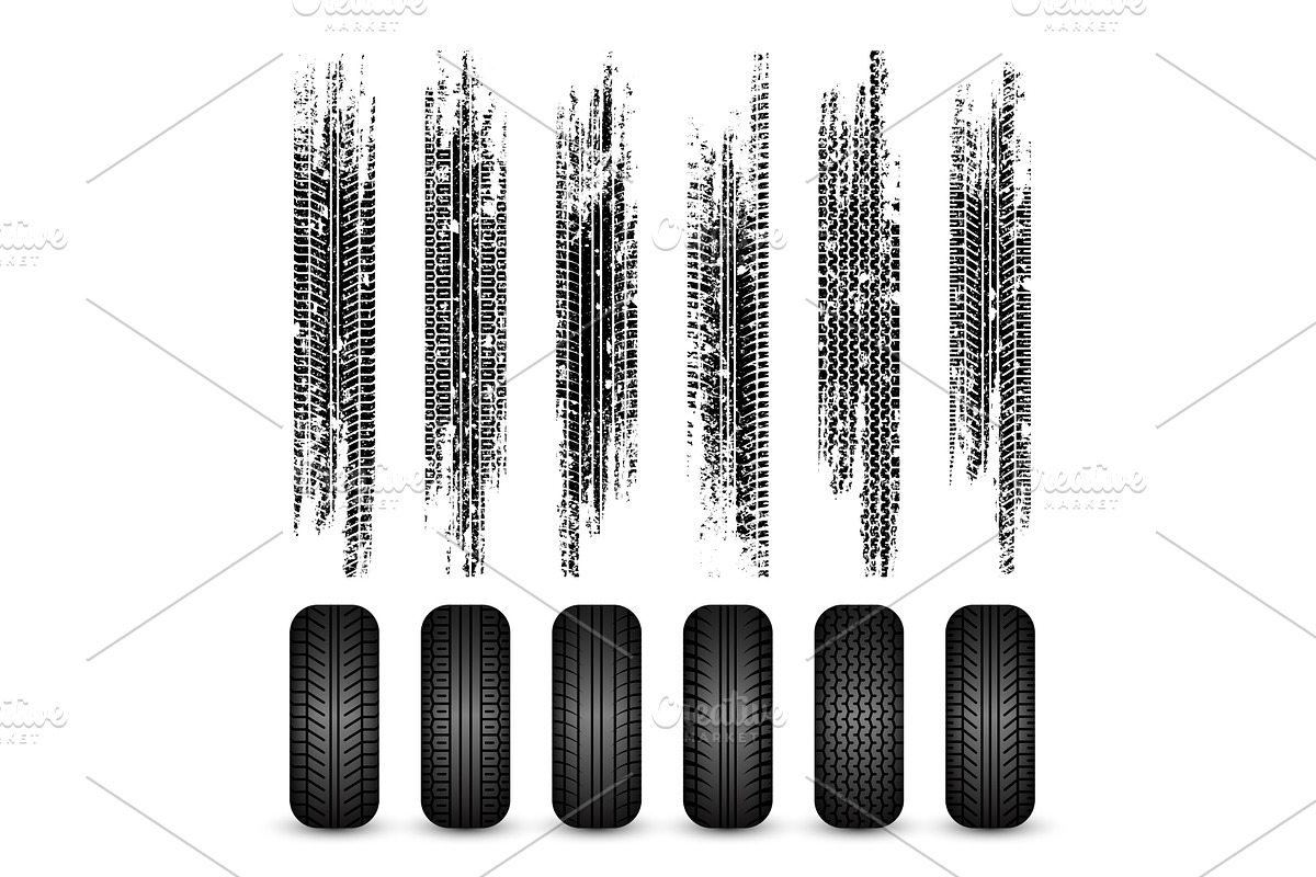 Grunge tire tracks, rubber wheels, a Transportation Illustration by 32pixels