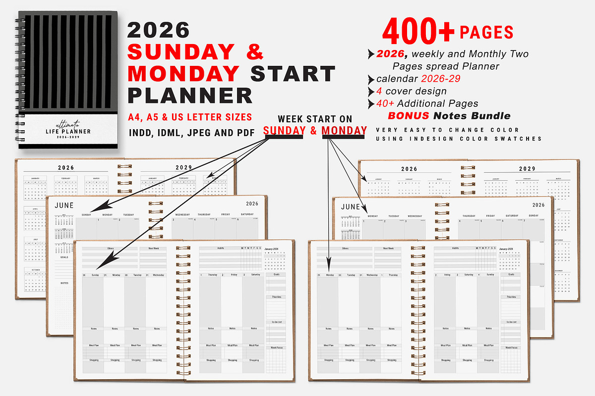 2026 Monday & Sunday Start Planner, a Stationery Template by MNT-Creator (Photo 1 of 11)