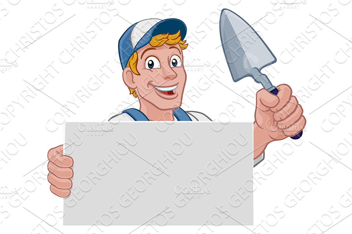 Bricklayer Mascot Tool Mason, an Illustration by Christos Georghiou