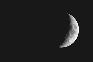 Waxing crescent moon seen with a telescope
