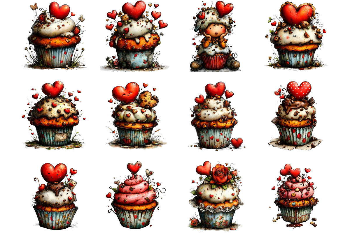 Whimsical Valentine Cupcake Clipart, an Illustration by Designking (Photo 2 of 5)
