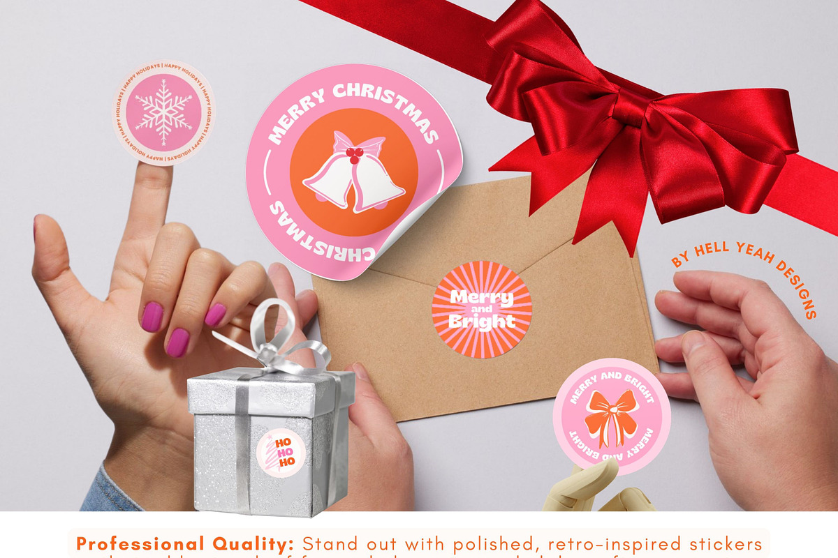 Round Xmas Retro Sticker Templates, a Stationery Template by Hell Yeah Designs (Photo 4 of 8)