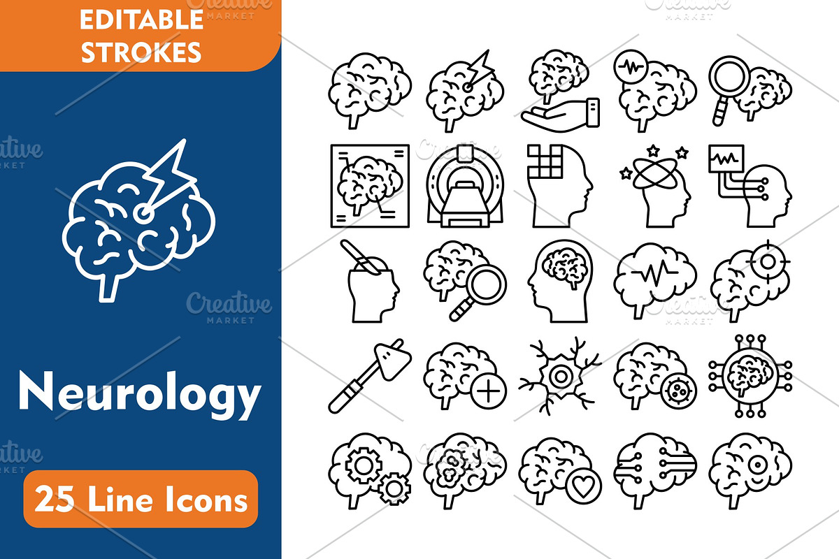 Neurology 25 Line Icons, an Icon by Pexelpy