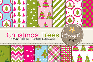 Christmas Trees Digital Papers, a Pattern Graphic by JennyL Designs