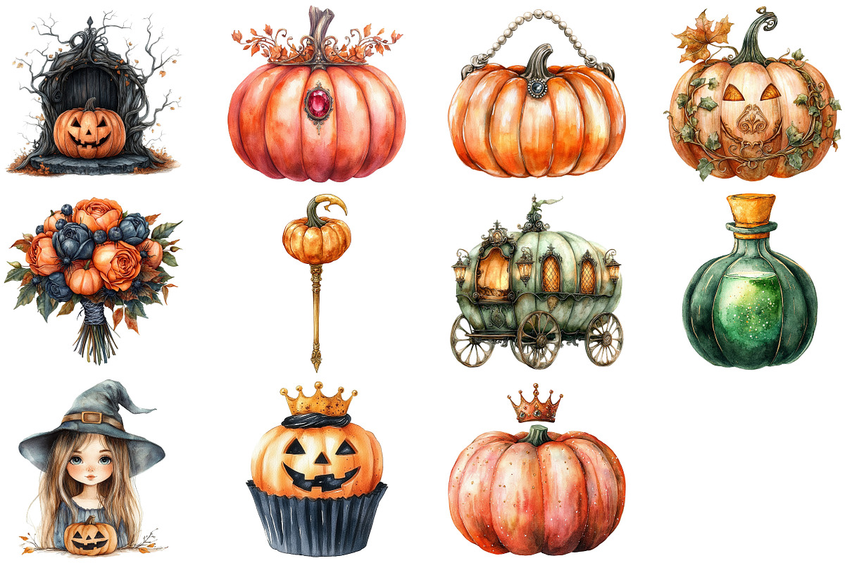 Halloween Pumpkin Queen Clipart Set, an Illustration by Craft Nest (Photo 3 of 4)