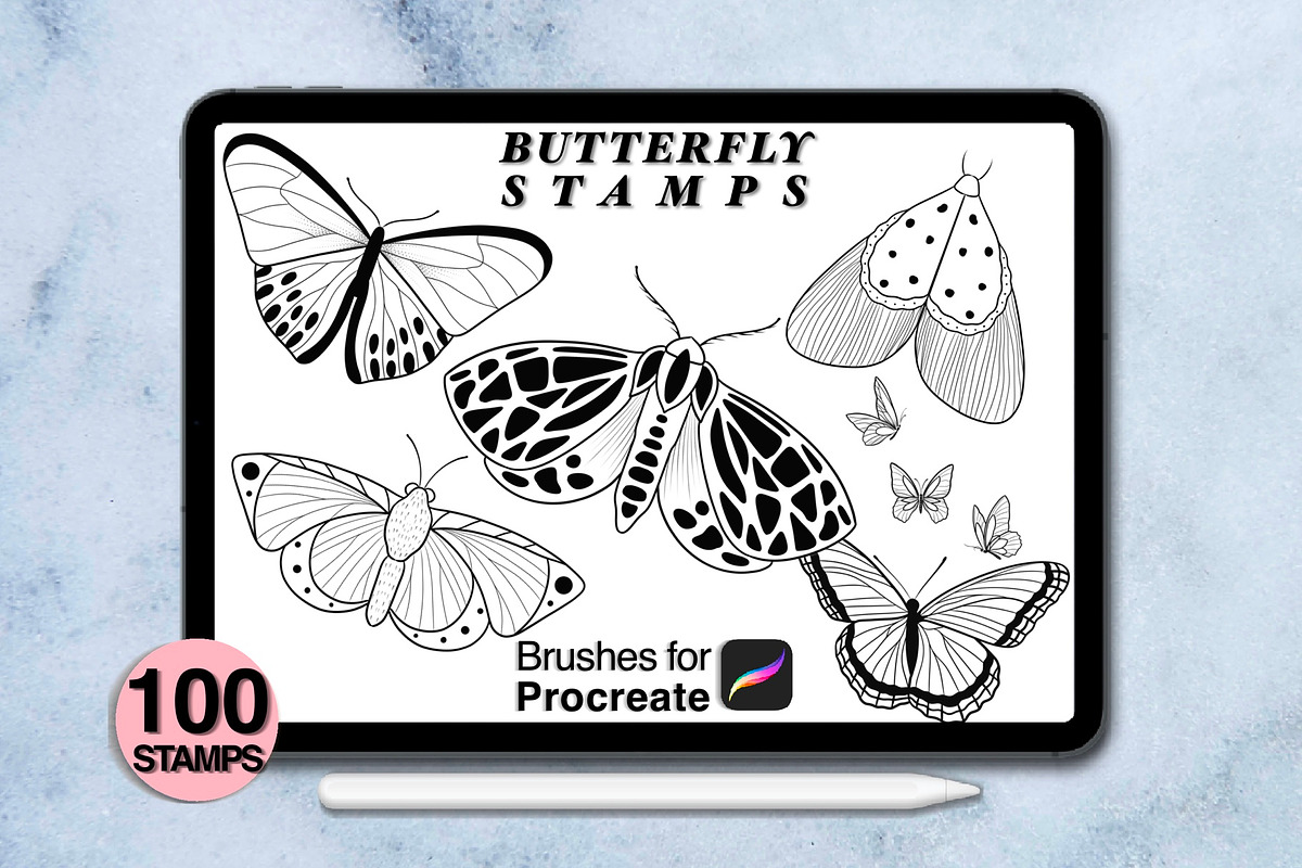 100 procreate butterfly stamps, a Brush Add-On by Arts For Peace (Photo 5 of 9)