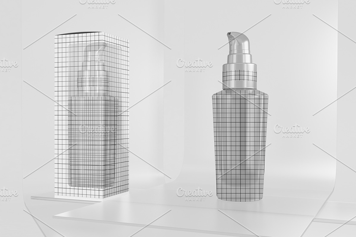 Pump Bottle On Glass Mockup, a Packaging Mockup by Qaleb Studio (Photo 1 of 2)