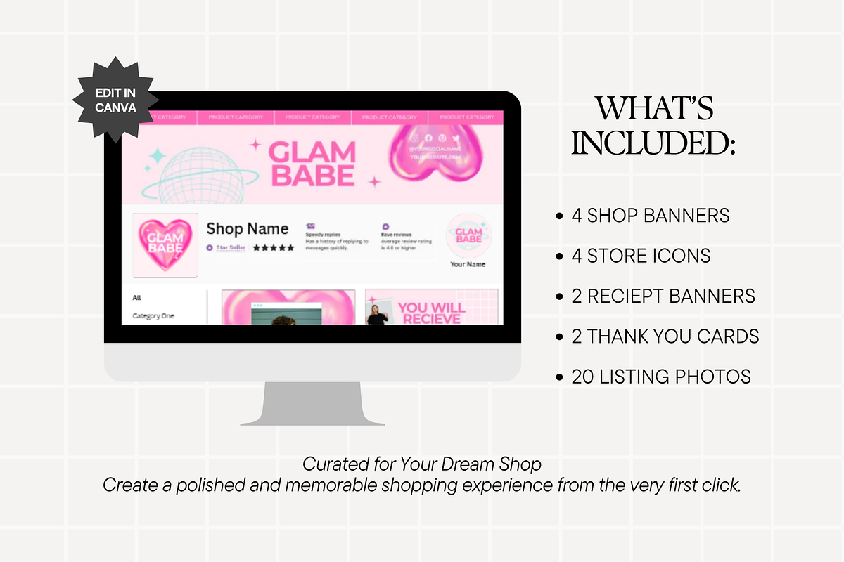 Y2k Pink Etsy Shop Kit Template, a Branding & Logo Template by Anna Design Studio (Photo 2 of 8)