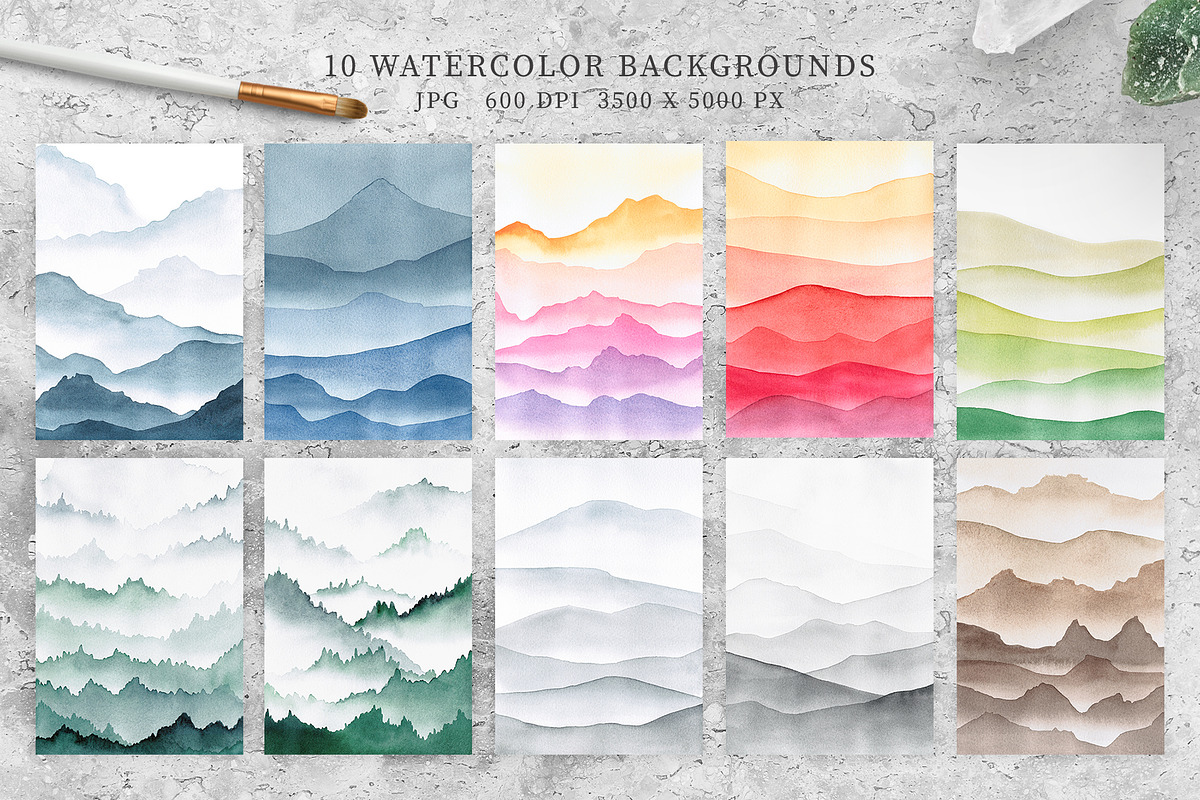 Watercolor mountains backgrounds, a Background Graphic by LeriaArt watercolor (Photo 2 of 5)