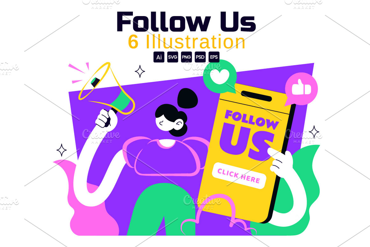 6 Follow Us Vector Illustration, a Technology Illustration by denayunebgt (Photo 1 of 3)