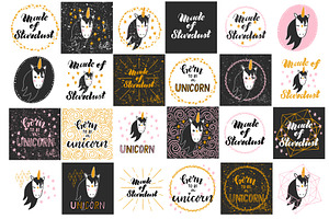 Unicorn Clip Art & Lettering Set