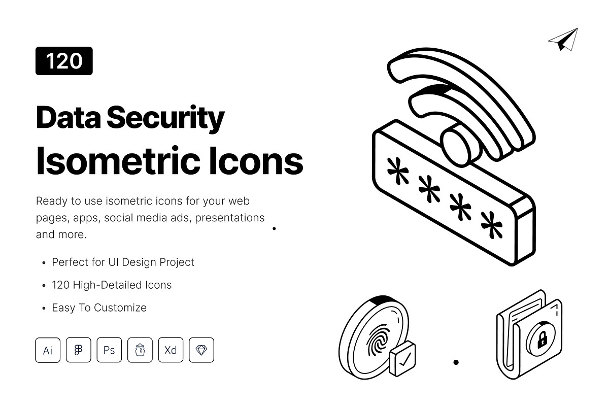 Isometric Data Security Icons, an Outline Icon by Vectors Market (Photo 1 of 6)