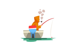 Fisherman Sitting in Boat with, a Sport Illustration by TopVectors