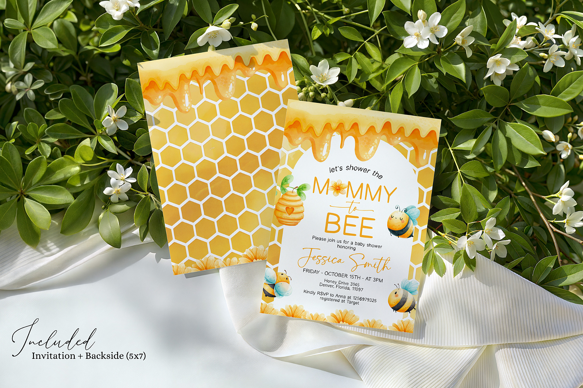 Honey Bee Baby Shower Invite Bundle, a Templates & Theme by Digital_Mind (Photo 2 of 6)