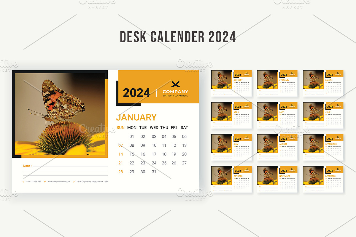 2024 Calendar Design Template, a Stationery Template by salahuddinuix