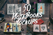 50 Notebooks Mockups, a Pens & Pencil Mockup by Madebyvadim (Thumbnail 1 of 5)