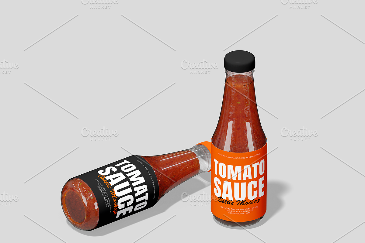 Bottle with Tomato Sauce Mockup, a Packaging Mockup by Izdihaar_Studio
