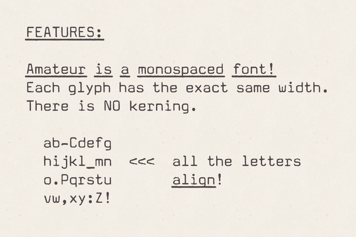 Amateur Typewriter monospaced font preview 4