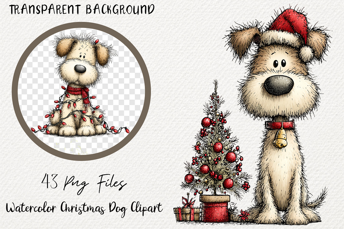 Watercolor Christmas Dog Clipart PNG, a Transportation Illustration by Digital Artistic99 (Photo 1 of 8)