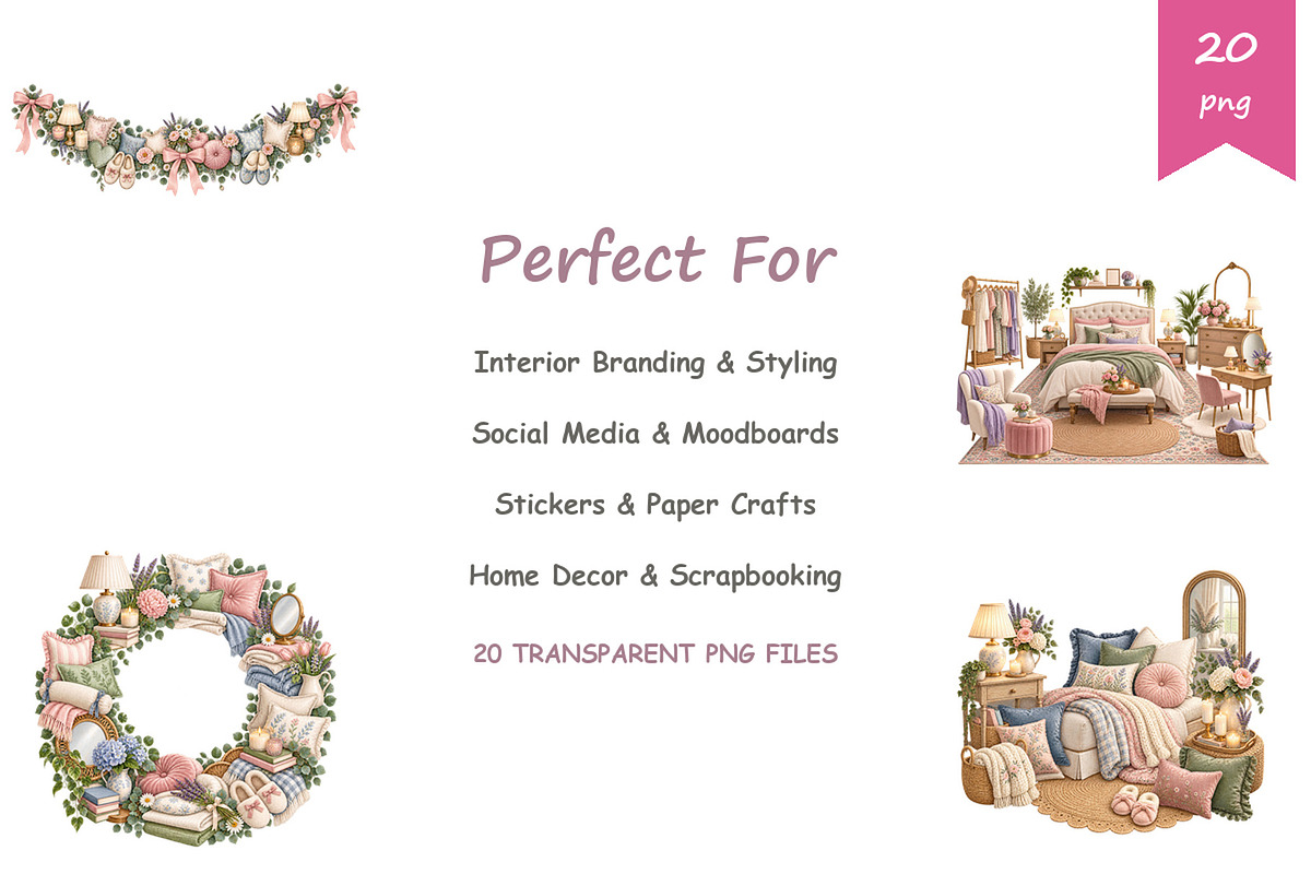 Watercolor Bedroom Decor Clipart, a Decorative Illustration by BerryPieArt (Photo 4 of 4)