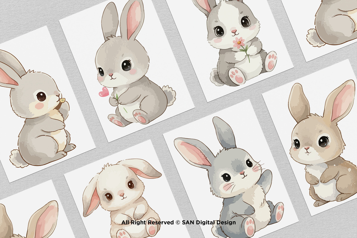 15 Bundle Watercolor Baby Rabbit, an Animal Illustration by Morspective (Photo 3 of 8)