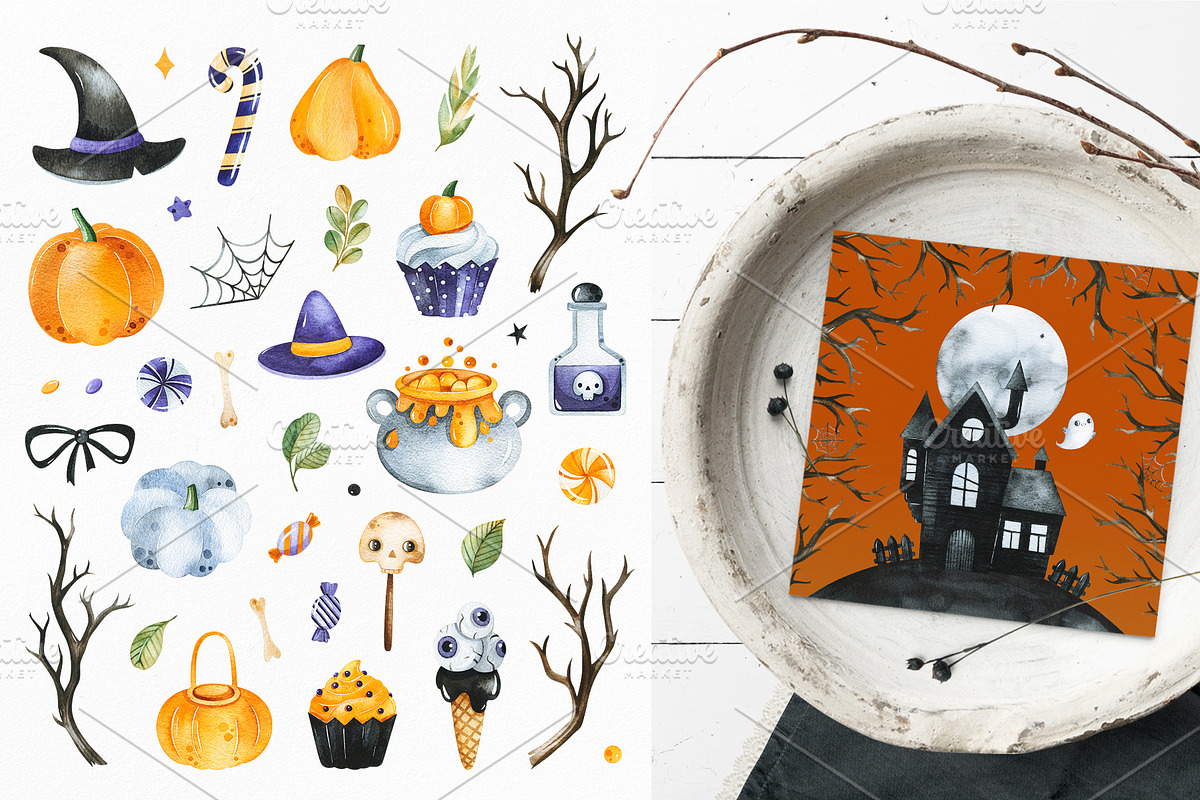 Halloween.Cute watercolor collection, a Decorative Illustration by Kate_Rina (Photo 6 of 11)