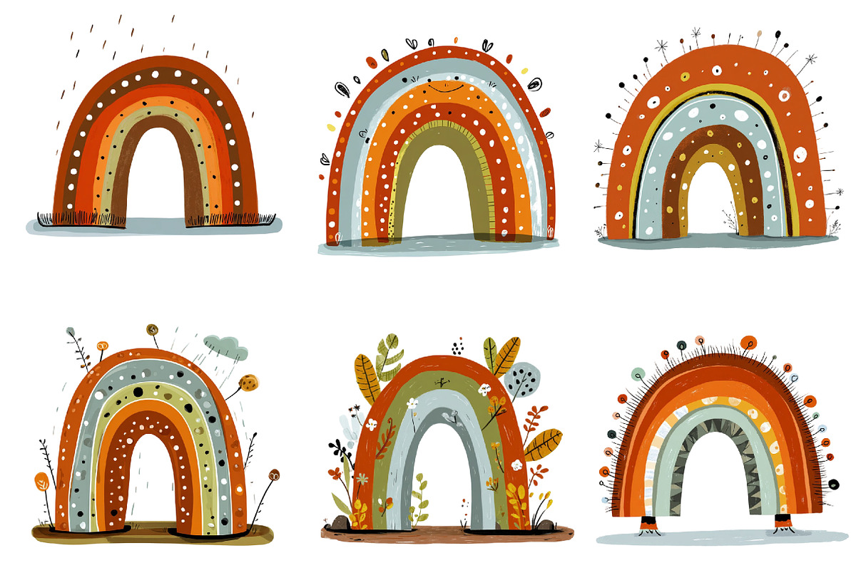 Cute Boho Retro Rainbow Clipart, a Seasonal Illustration by Designworld (Photo 2 of 9)