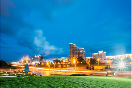 Minsk, Belarus. Night Traffic On, an Architecture Photo by Our Amazing World