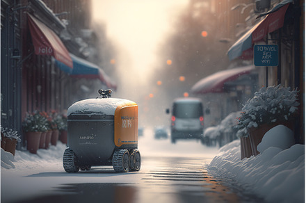 Self driving devivery robot on city, a Transportation Photo by Sergey Mironov's store