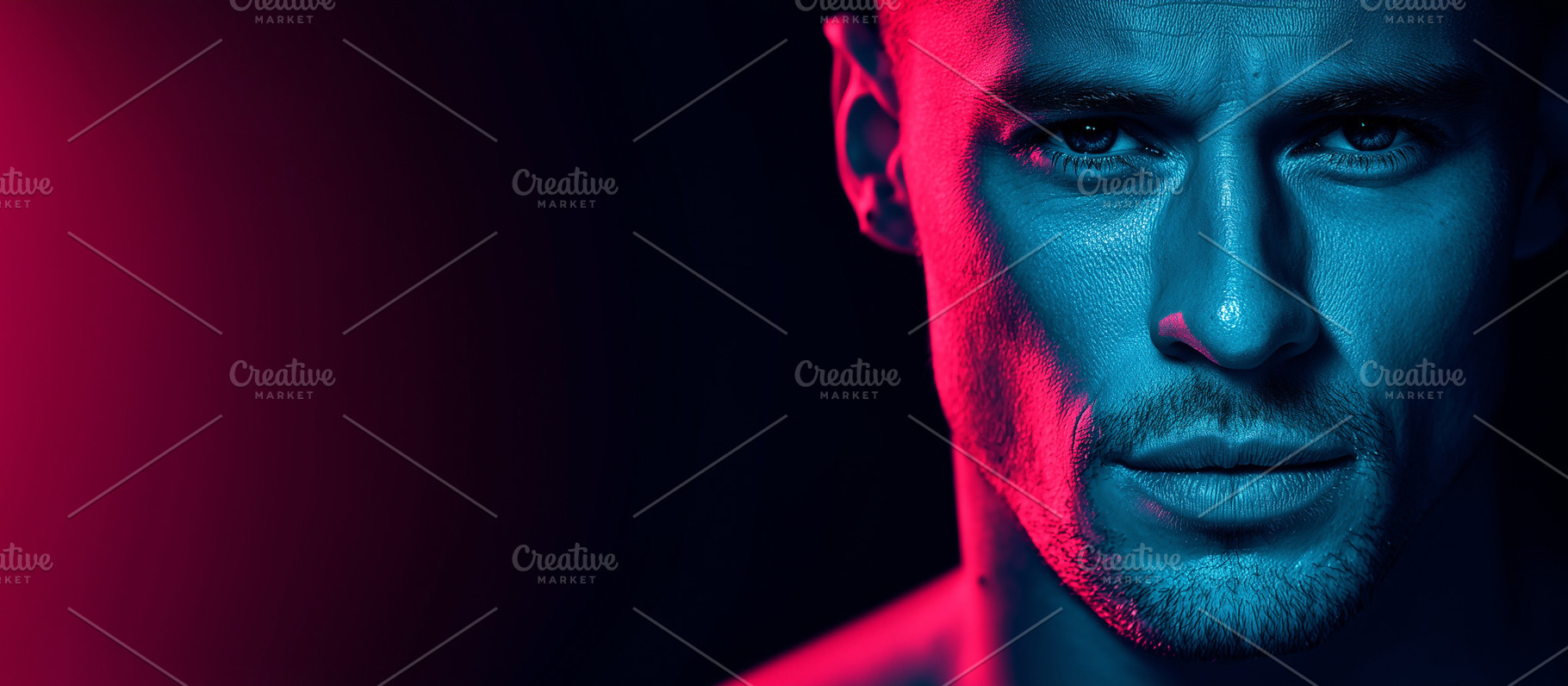 Man illuminated by dramatic neon, a Person Photo by MistyDay
