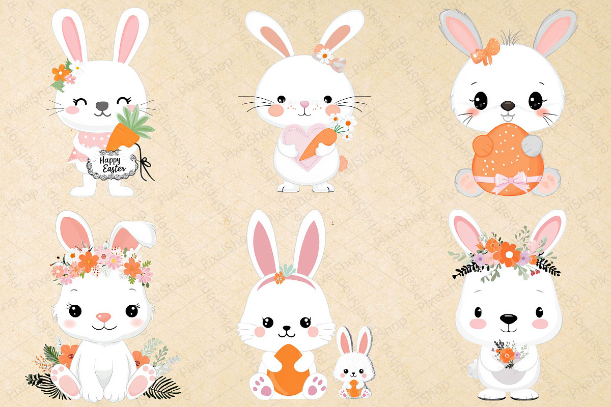 Easter Bunny Clipart Bundle, an Illustration by DreamPrint404 (Photo 3 of 5)