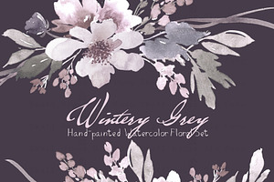 Wintery Grey - Watercolor Floral Set