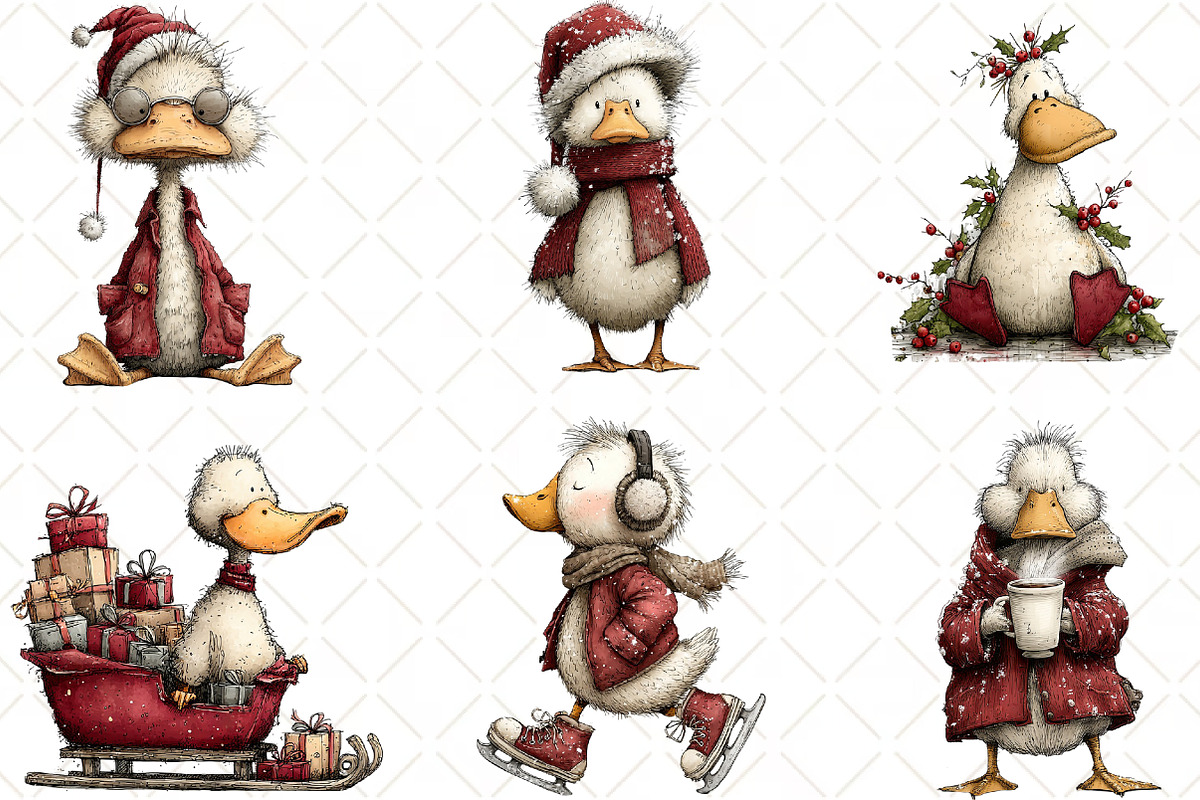 Christmas Duck Clipart, an Illustration by Black Bird Studio (Photo 2 of 6)