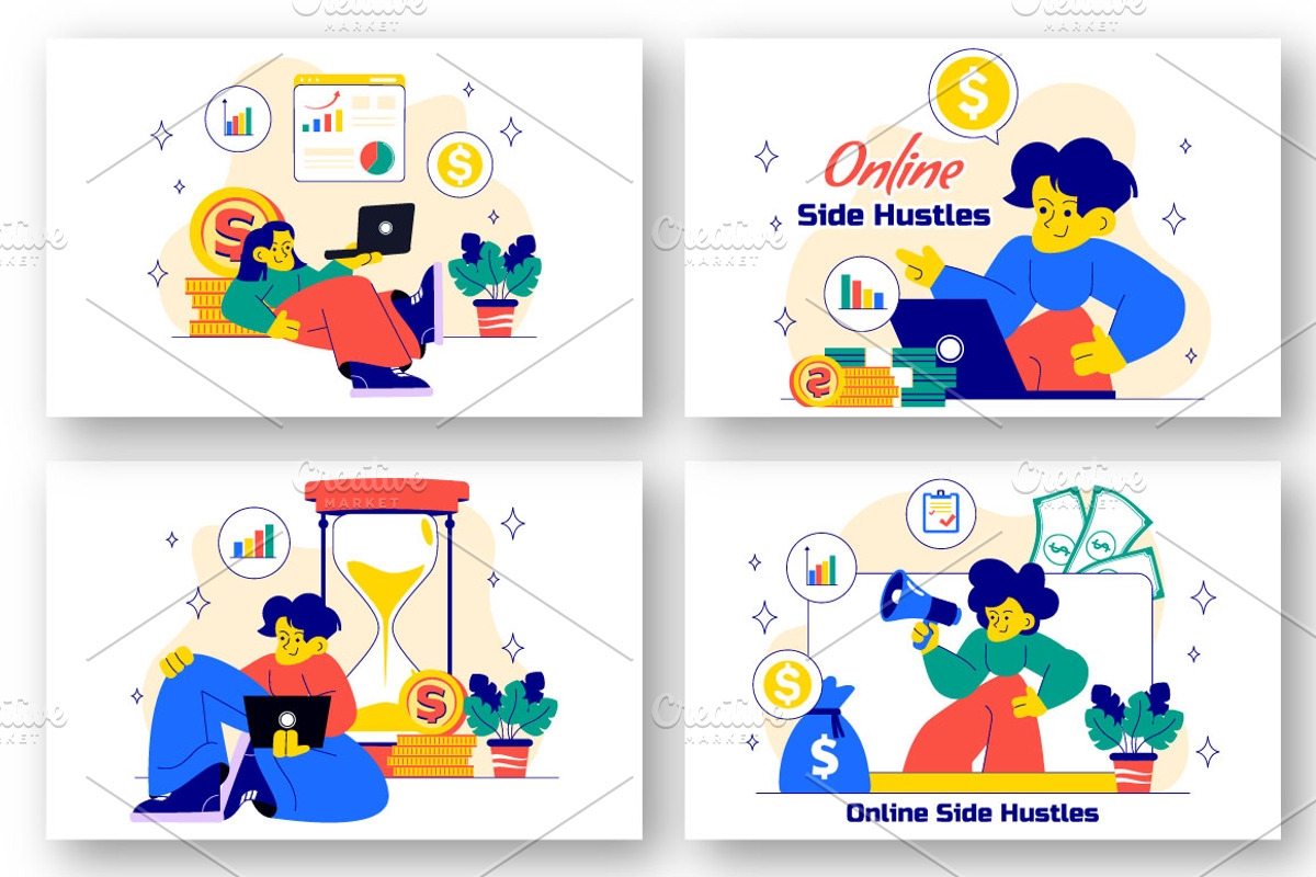 10 Online Side Hustles Illustration, a Finance Illustration by denayunebgt (Photo 3 of 4)