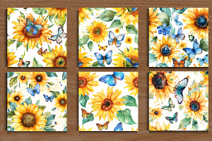 Watercolor Sunflower Butterfly Patte