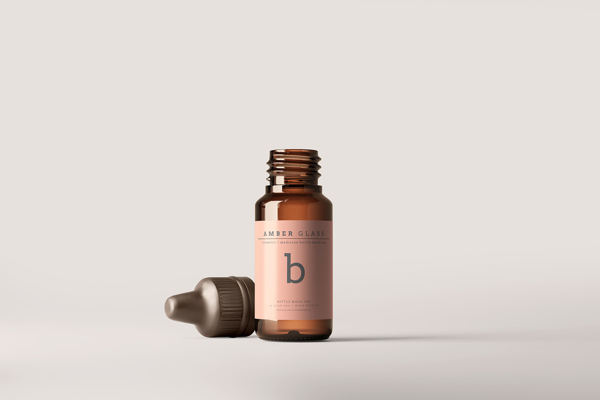 Amber Glass Dropper Bottle Mockups, a Cups & Container Mockup by pmvch (Photo 10 of 20)